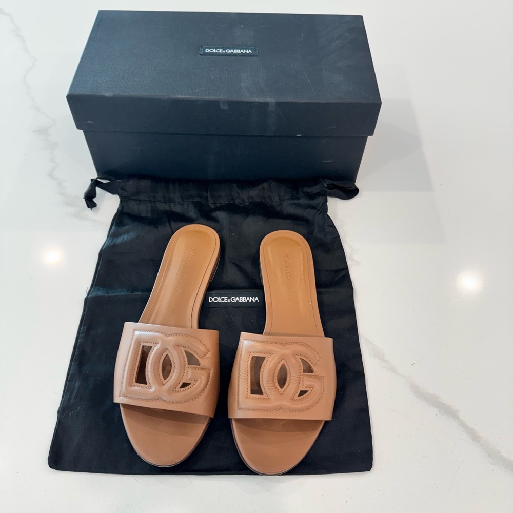 Dolce & Gabbana Brown Logo Slide Sandals